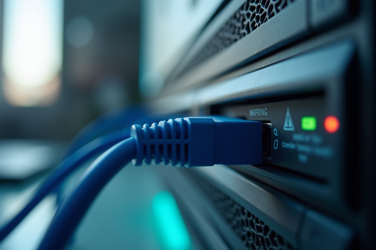 Câble réseau connecté à un dispositif edge avec signal d
