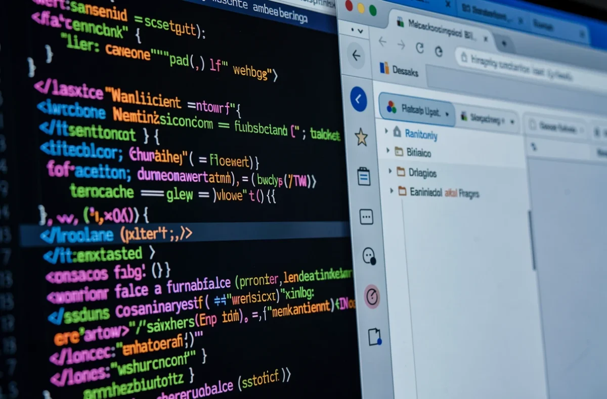 Code HTML à côté de l'inspecteur d'un navigateur