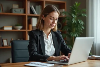 Professionnelle de santé se connectant à sa messagerie Zimbra CHU depuis son domicile sur un ordinateur portable