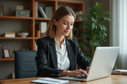 Professionnelle de santé se connectant à sa messagerie Zimbra CHU depuis son domicile sur un ordinateur portable