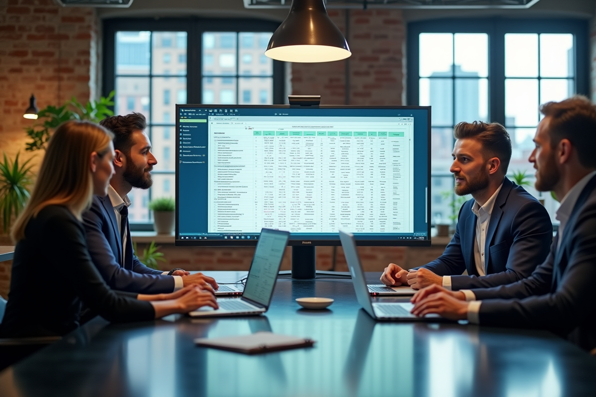 Groupe de professionnels discutant autour d