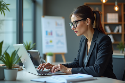 Femme professionnelle analysant des graphiques au bureau