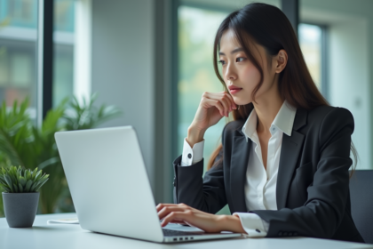 Jeune femme analysant des résultats de test A B au bureau