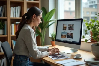Femme au bureau regardant son écran d'ordinateur