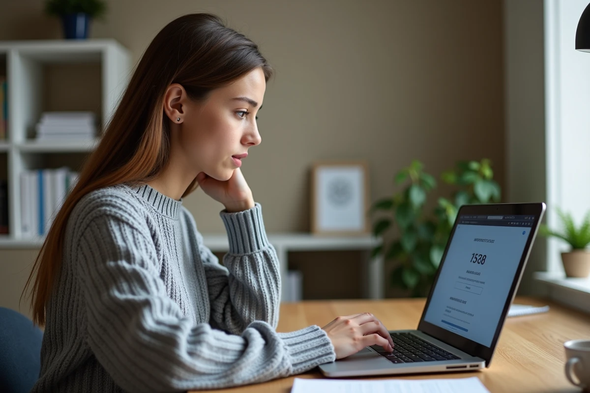 Jeune femme frustrée devant un écran d'erreur de navigateur sur son ordinateur portable, illustrant un problème d'accès à un site comme Picuki
