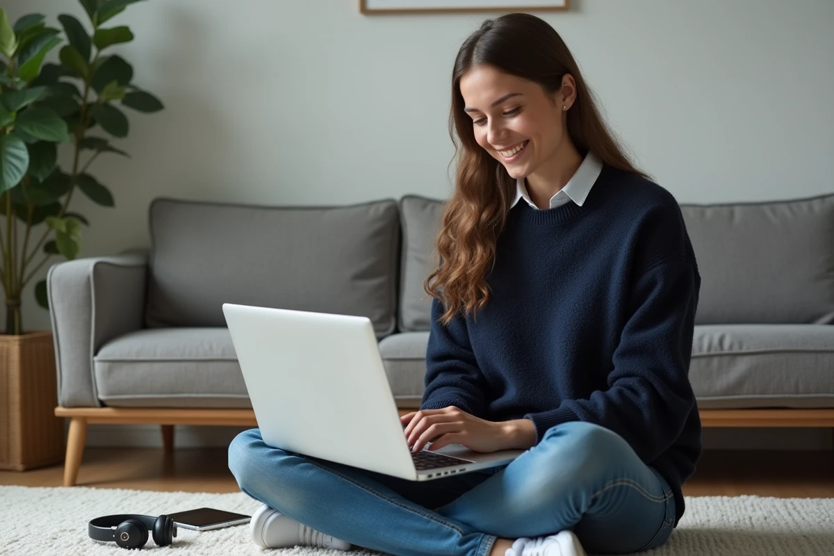 Jeune femme utilisant un ordinateur pour convertir une video YouTube