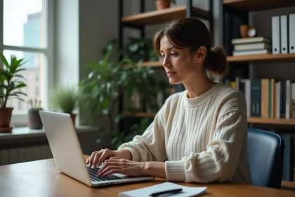Femme d'âge moyen cherchant un mot de passe au bureau