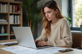 Femme travaillant sur son ordinateur dans un bureau moderne