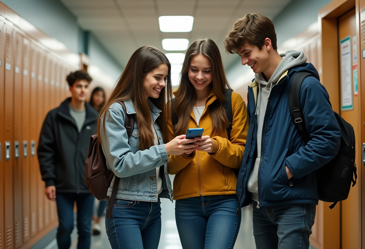 Trois lycéens échangeant autour de l