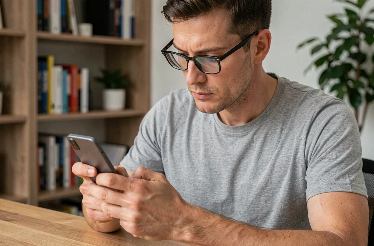 Homme utilisant l'application Begone sur Android pour bloquer les appels de démarchage téléphonique