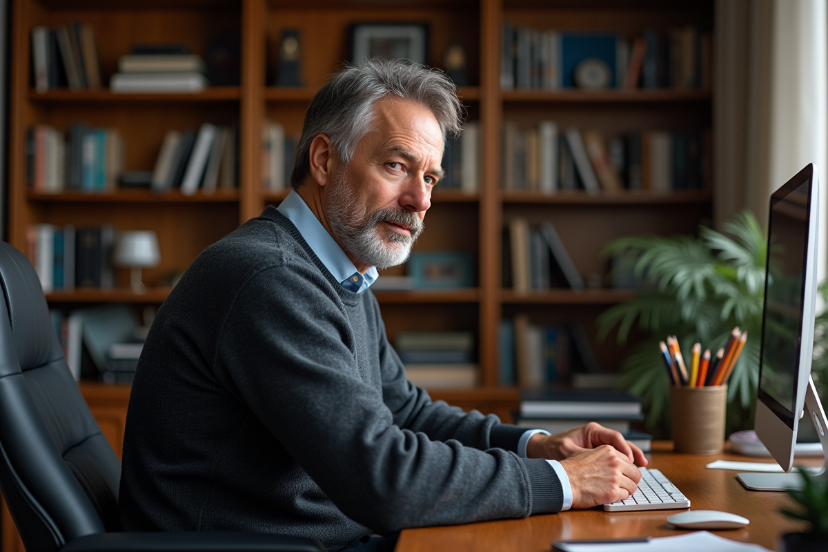 Homme d age moyen insérant une clé USB dans son ordinateur