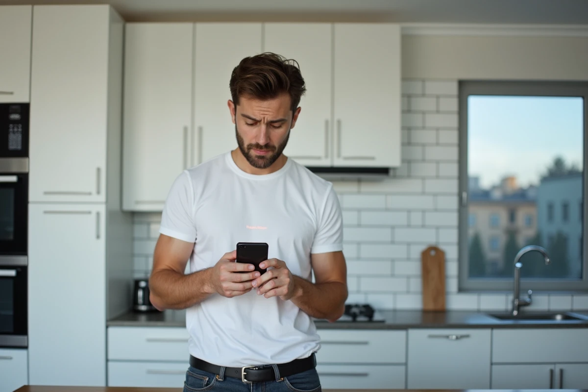 Homme consultant son smartphone avec un message d'erreur de site web indisponible, représentant les problèmes d'accès à Picuki en 2026