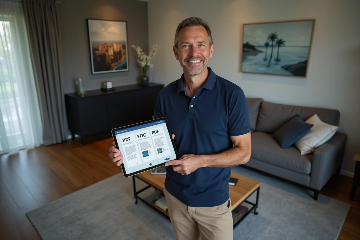 Homme utilisant une tablette pour convertir des JPG en PDF