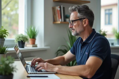 Homme d'âge moyen travaillant à son bureau à domicile