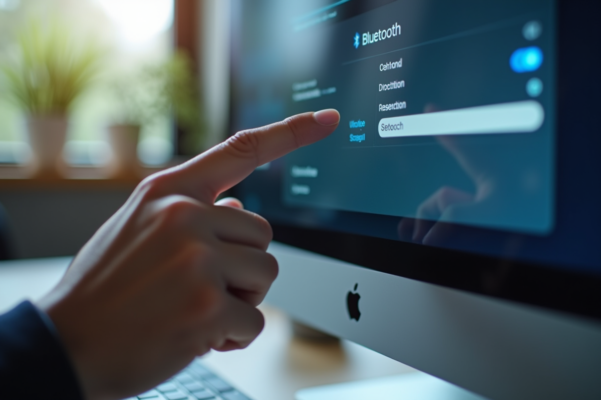 Main cliquant sur une option Bluetooth sur un écran d