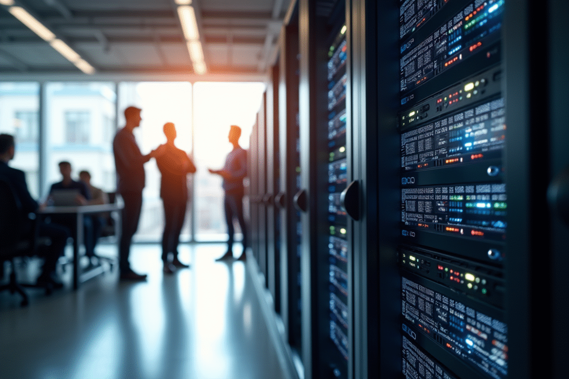 Rack de serveurs modernes dans un centre de données lumineux